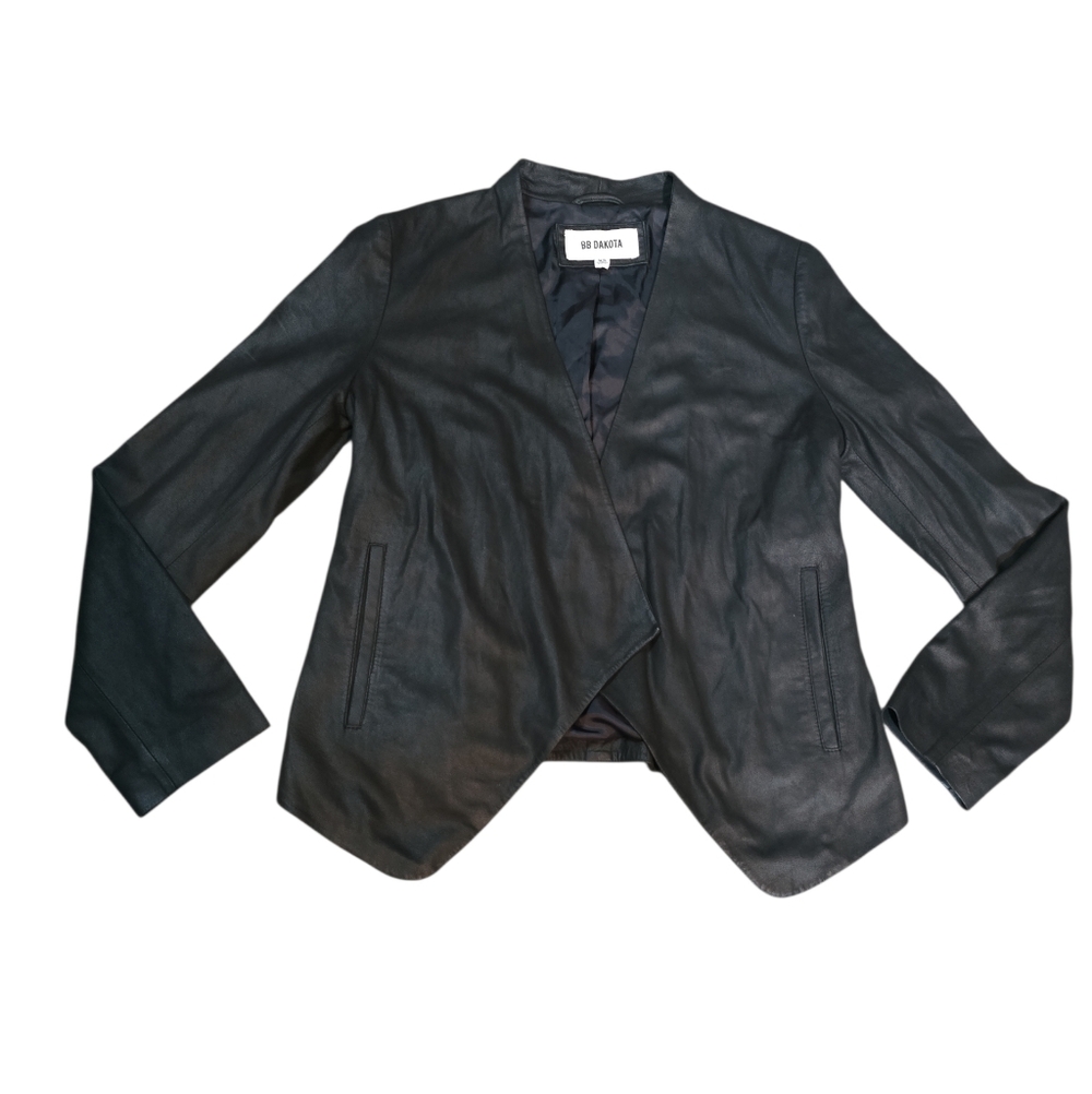 BB Dakota Leather Coat Jacket Streetwear XS Open Front Black‎